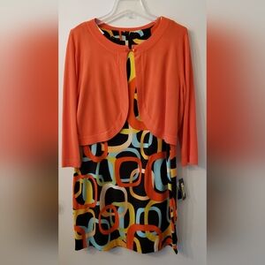 NWT IN Studio brand orange cardigan with geometric print dress Size 14